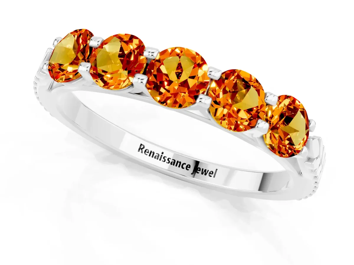 Five-Stone Round Citrine Prong-Set Band White gold