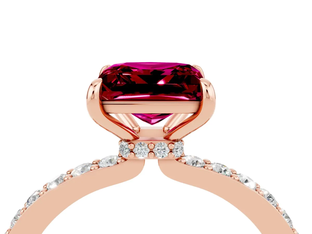 Princess Cut Garnet Solitaire Engagement Ring with Pavé Band and Four-Prong Setting Rose gold