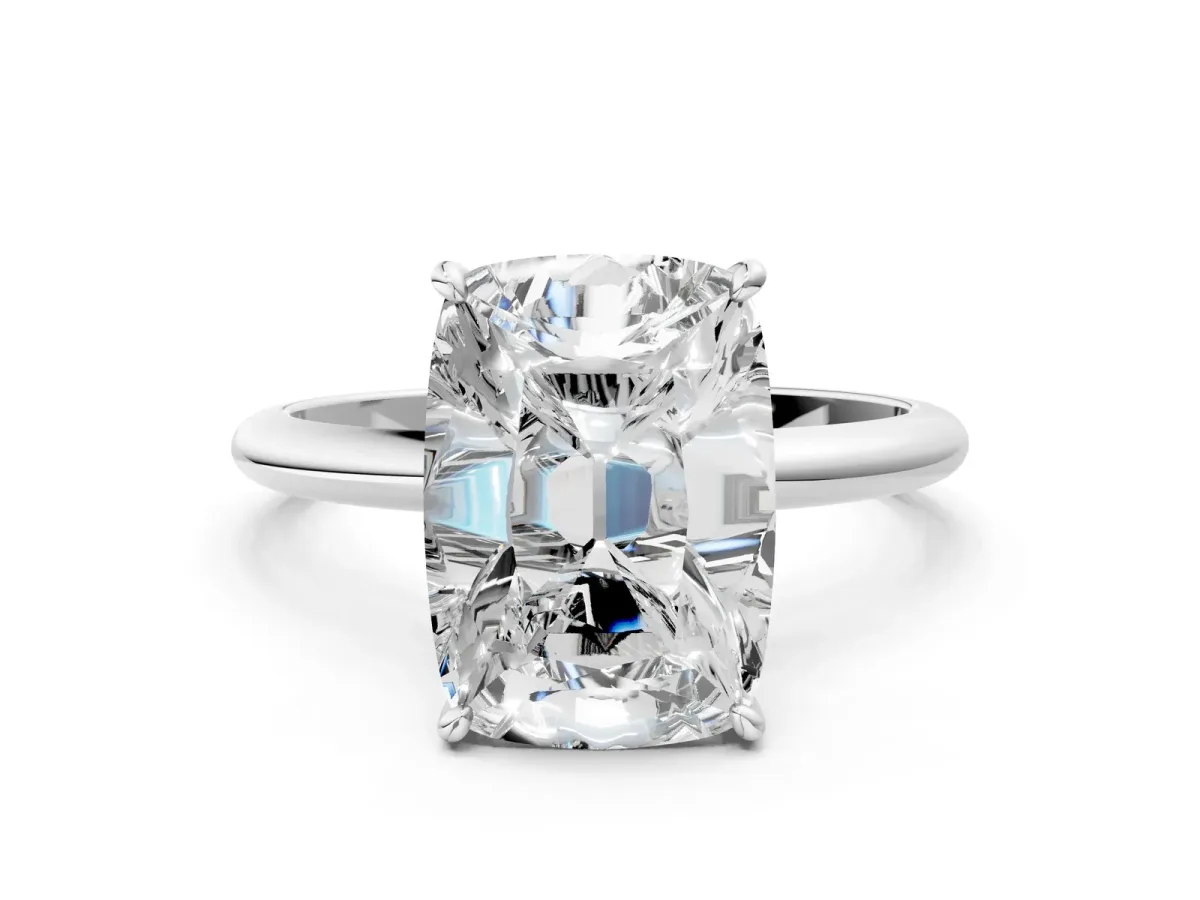 Old Mine Elongated Cushion Diamond Classic Band Four Prong Solitaire Ring Silver