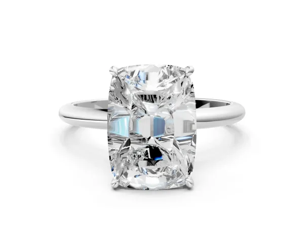 Old Mine Elongated Cushion Diamond Classic Band Four Prong Solitaire Ring White gold