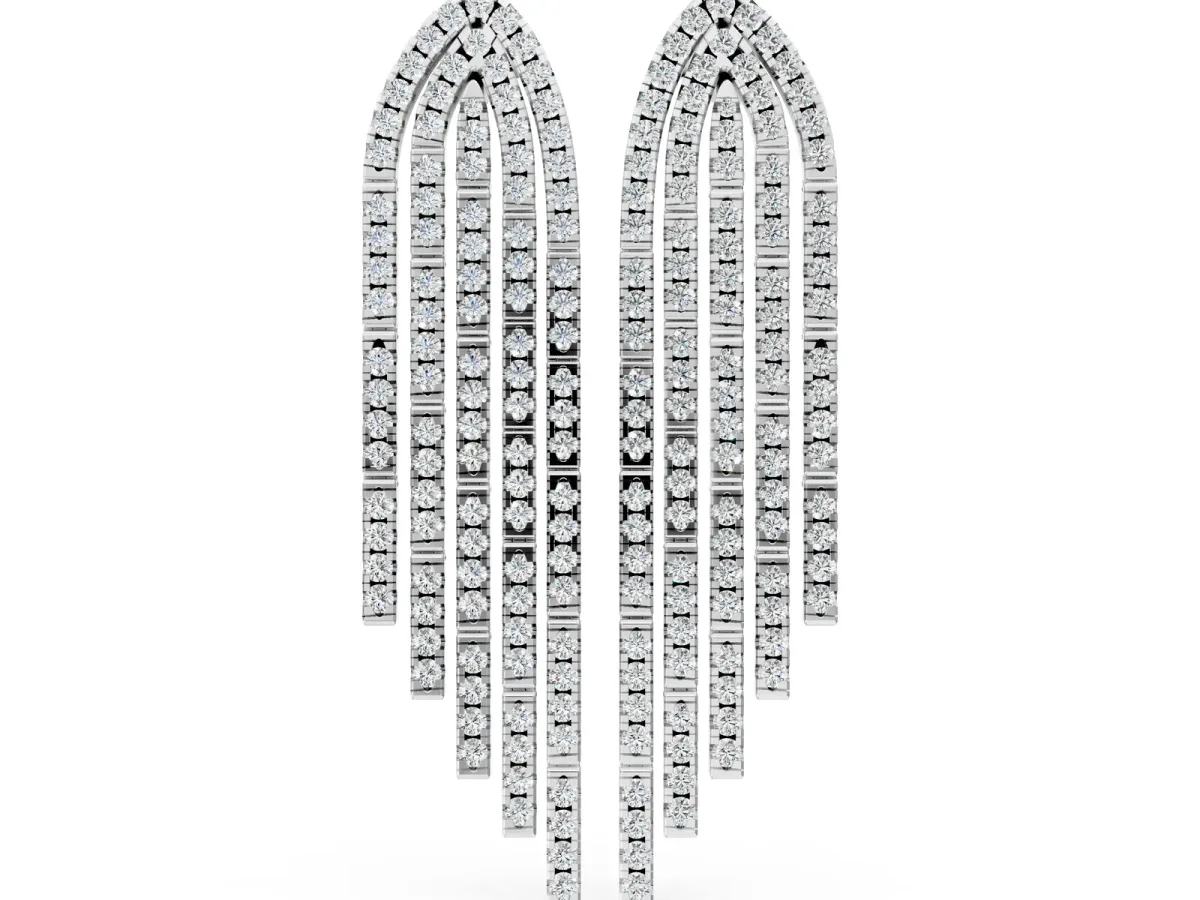 Round Diamond Pavé Waterfall Drop Earrings Silver