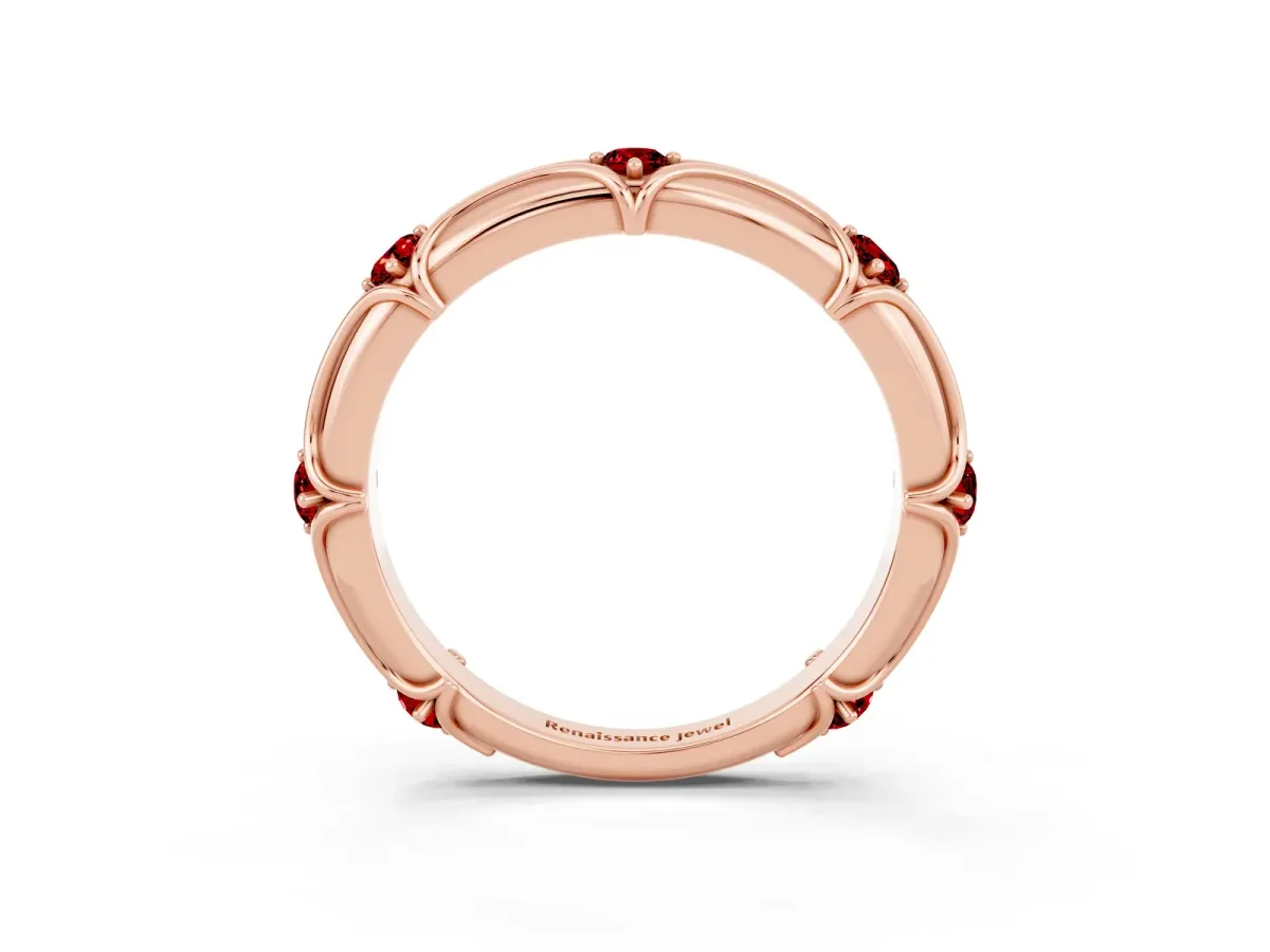 Round Ruby Prong Set Milgrain Eternity Band Rose gold
