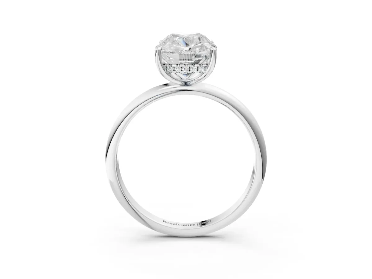 Old Mine Elongated Cushion Diamond Classic Band Four Prong Solitaire Ring Silver