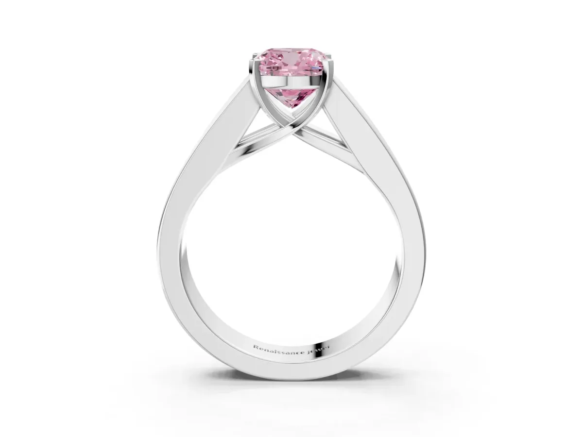 Fancy Pink Cushion Cut Cut Channel Set Solitaire Ring with Four-Prong Setting Silver