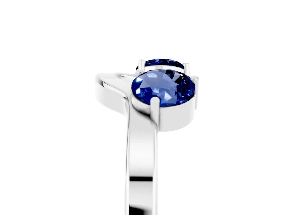 Dual Round Blue Sapphire Open Band Ring with Prong Setting Silver