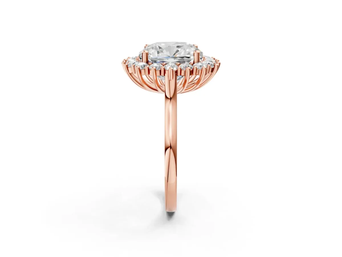 Cushion Diamond Halo Engagement Ring with Round Diamond Accents Rose gold