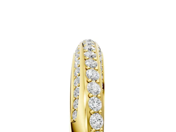 Double Row Pavé Round Diamond Channel Set Band Yellow gold