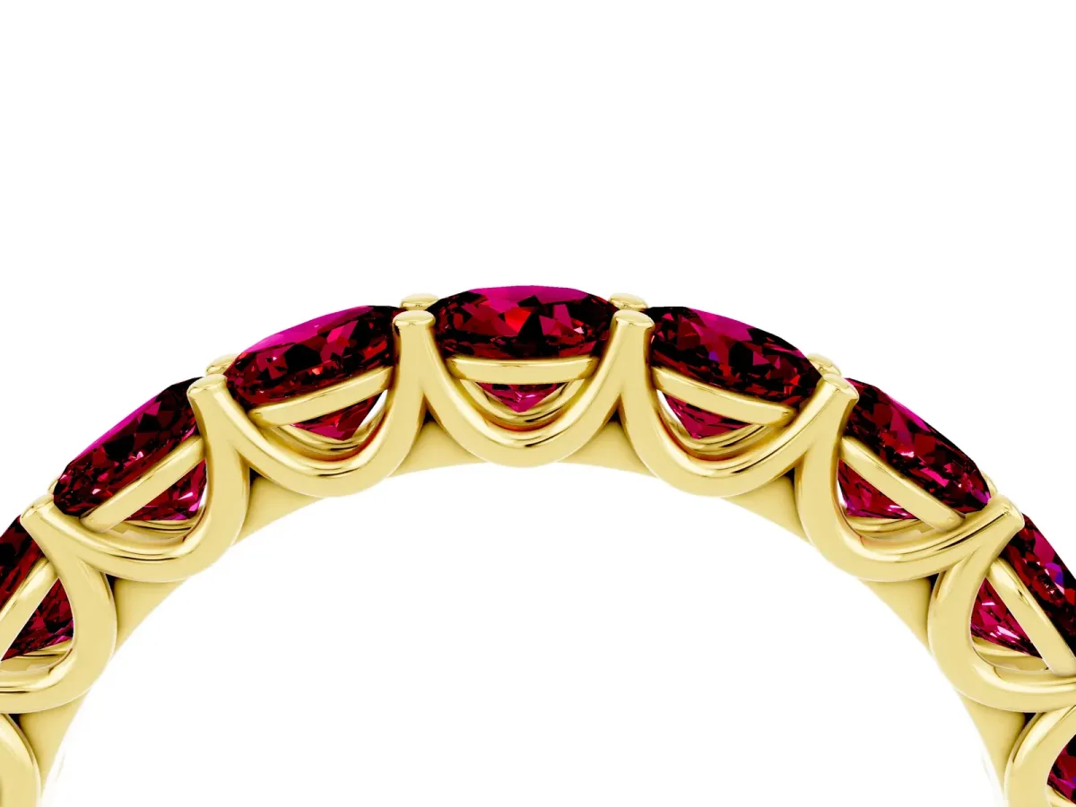 Round Garnet Shared Prong Eternity Band Yellow gold