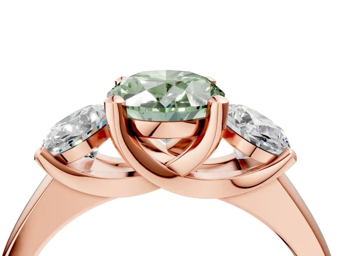 Fancy Green Three-Stone Oval Cut Cut Solitaire Ring with Classic Prong Setting Rose gold