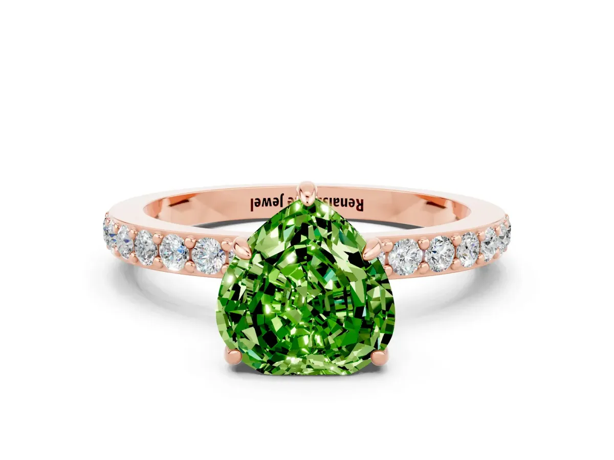 Heart Cut Peridot Solitaire Engagement Ring with Pavé Band and Four-Prong Setting Rose gold
