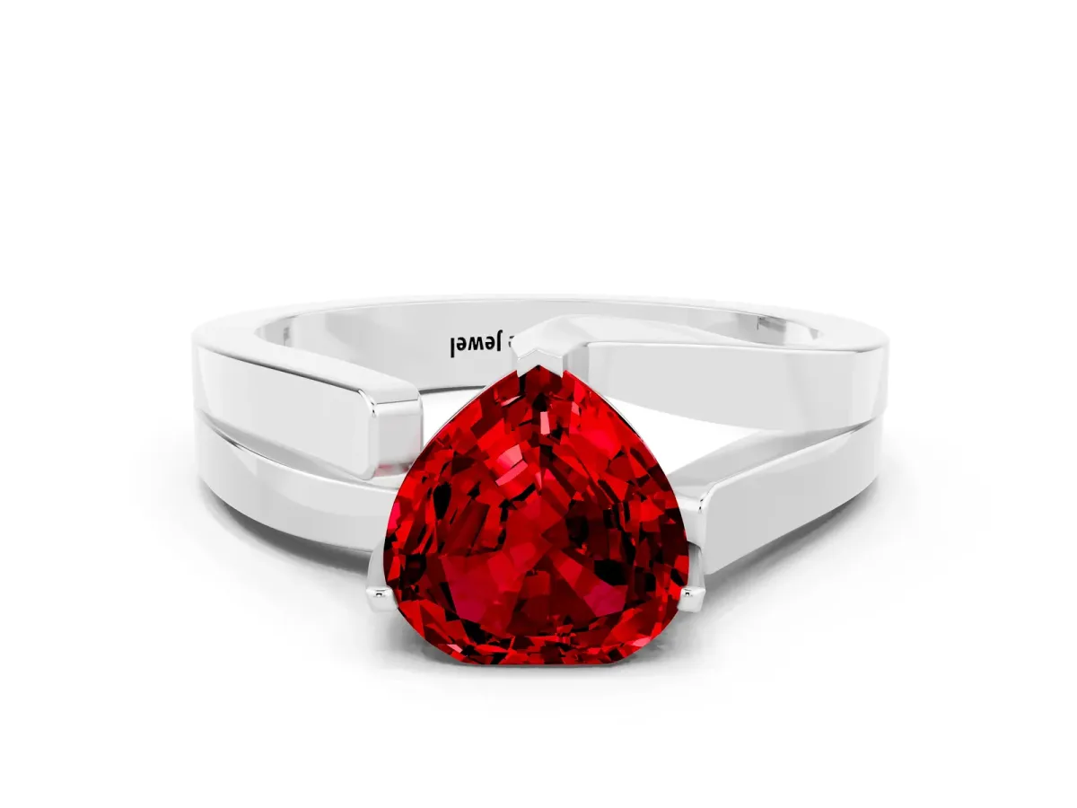 Modern Tension Set Heart Cut Ruby Solitaire Wide Band Ring Silver