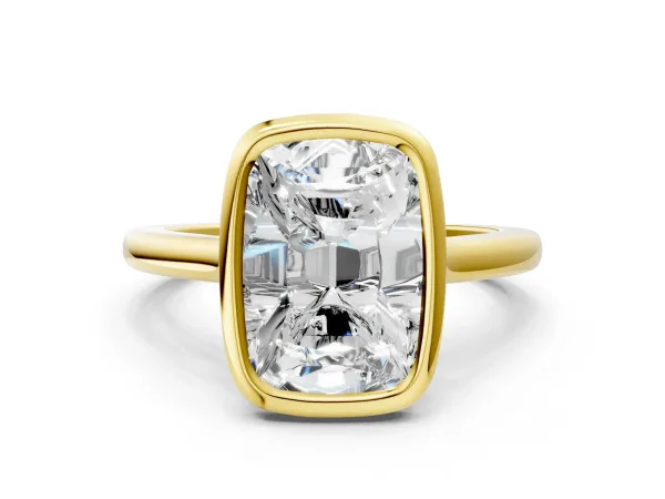 Old Mine Elongated Cushion Diamond Bezel Set Ring Yellow gold