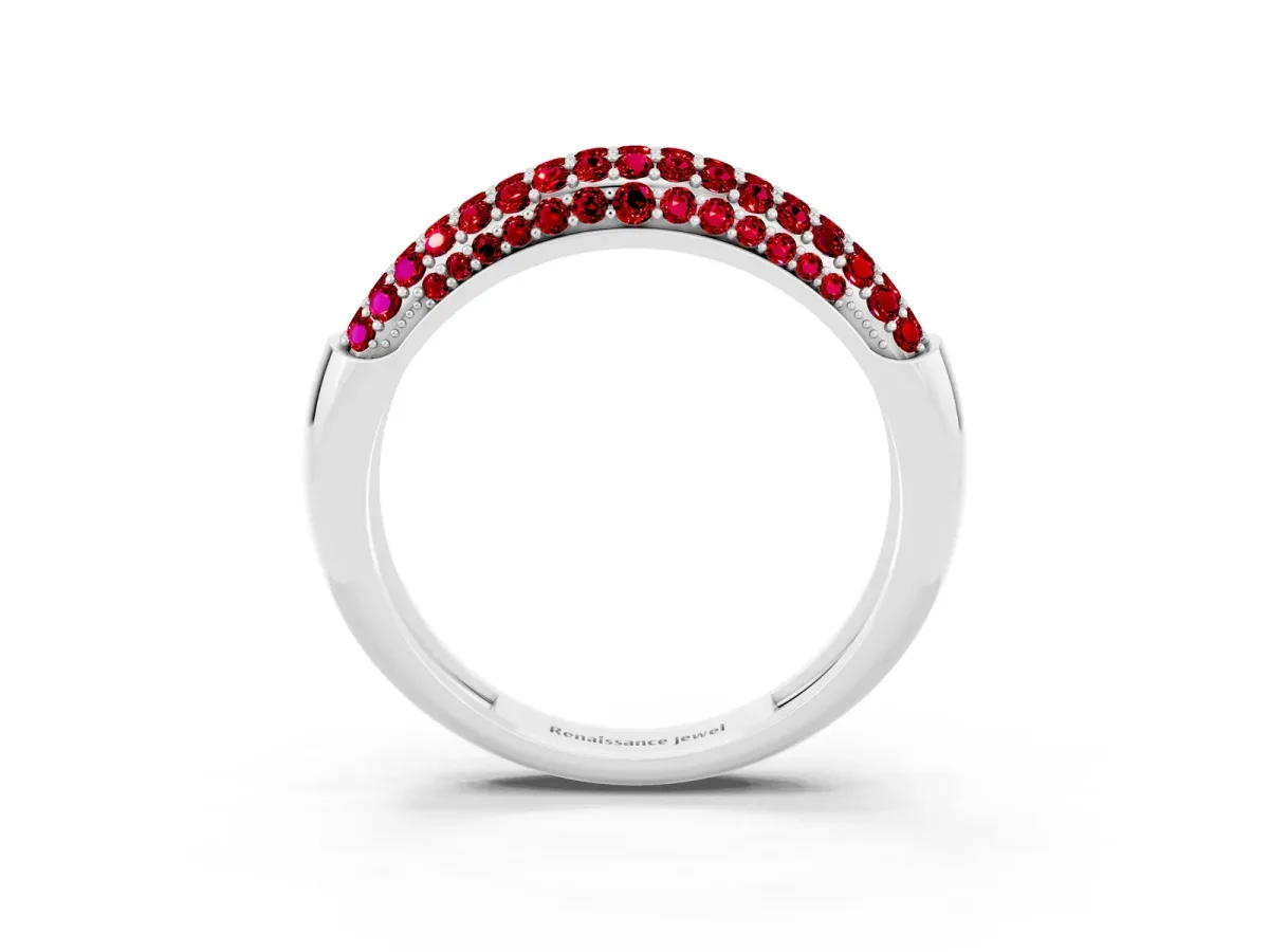 Three-Row Pavé Round Ruby Dome Band Silver
