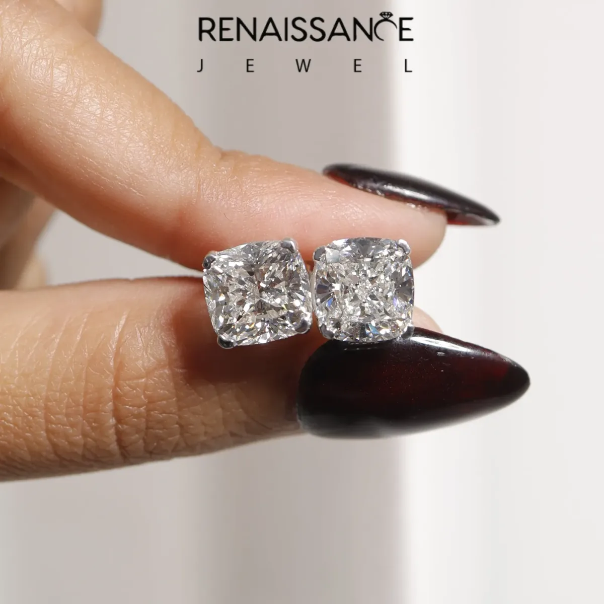 Cushion Cut Diamond Stud Earrings Platinum