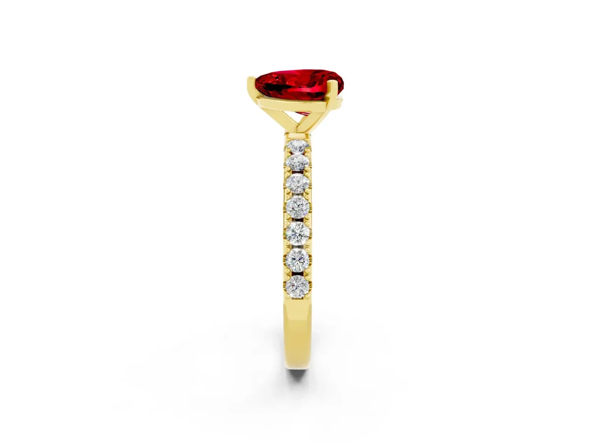 Heart Cut Ruby Solitaire Pavé Band with Four-Prong Setting Yellow gold