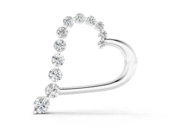 Round Diamond Prong-Set Heart Pendant Silver