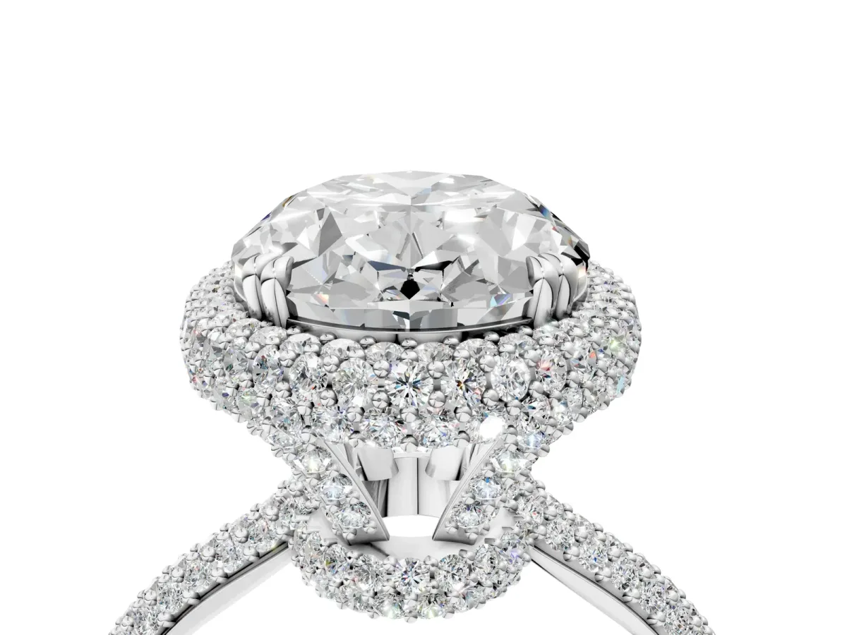 Oval Diamond Halo Ring with Round Diamond Accents Platinum