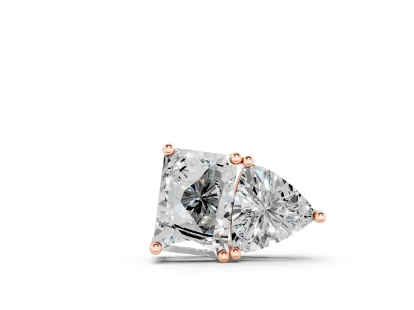 Radiant and Trillion Diamond Two-Stone Pendant with Prong Setting Rose gold