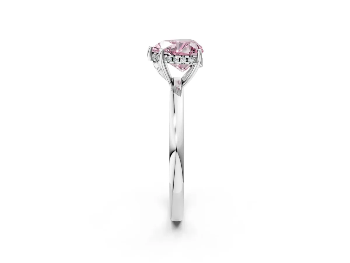 Fancy Pink Heart Cut Solitaire Diamond Ring with Prong Setting and Plain Band Silver
