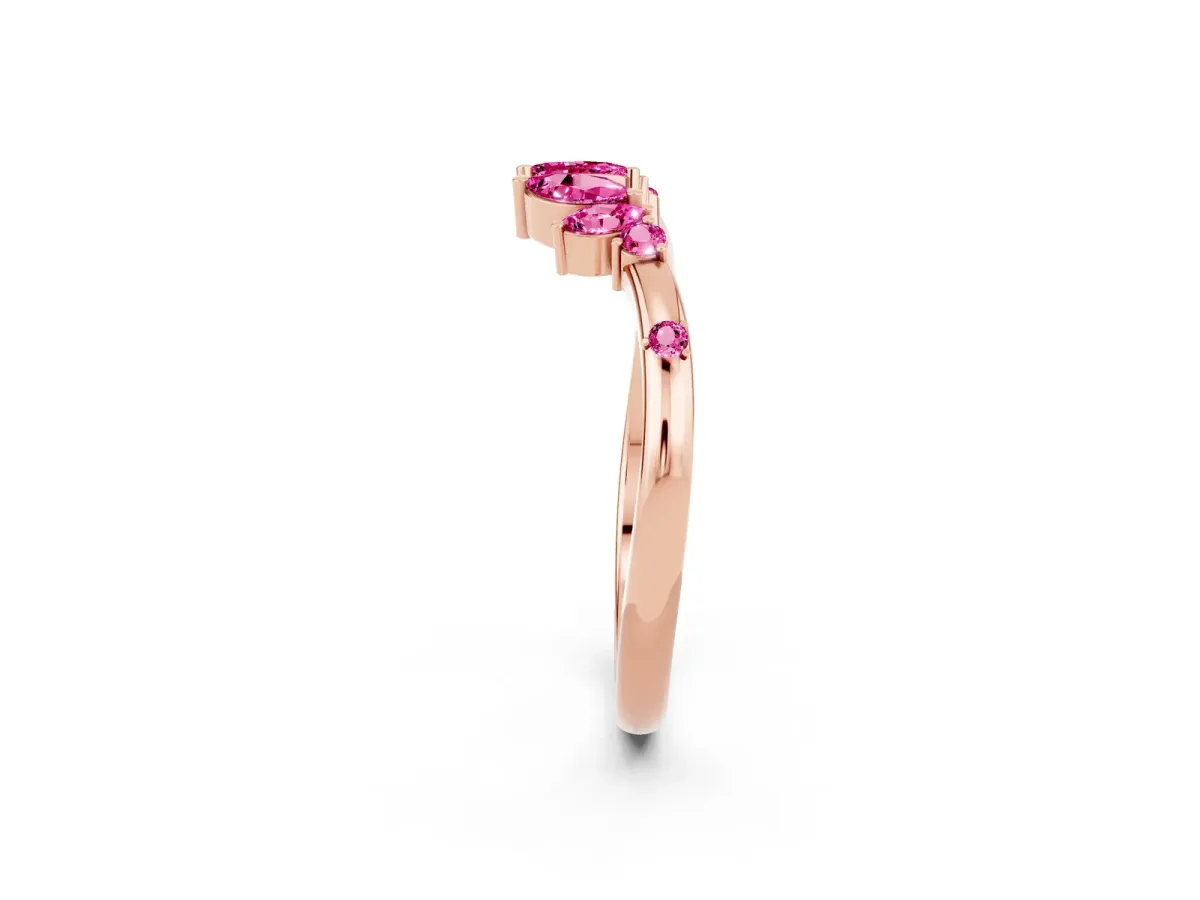 Open Marquise Cluster Pink Sapphire Band with Prong Setting Rose gold