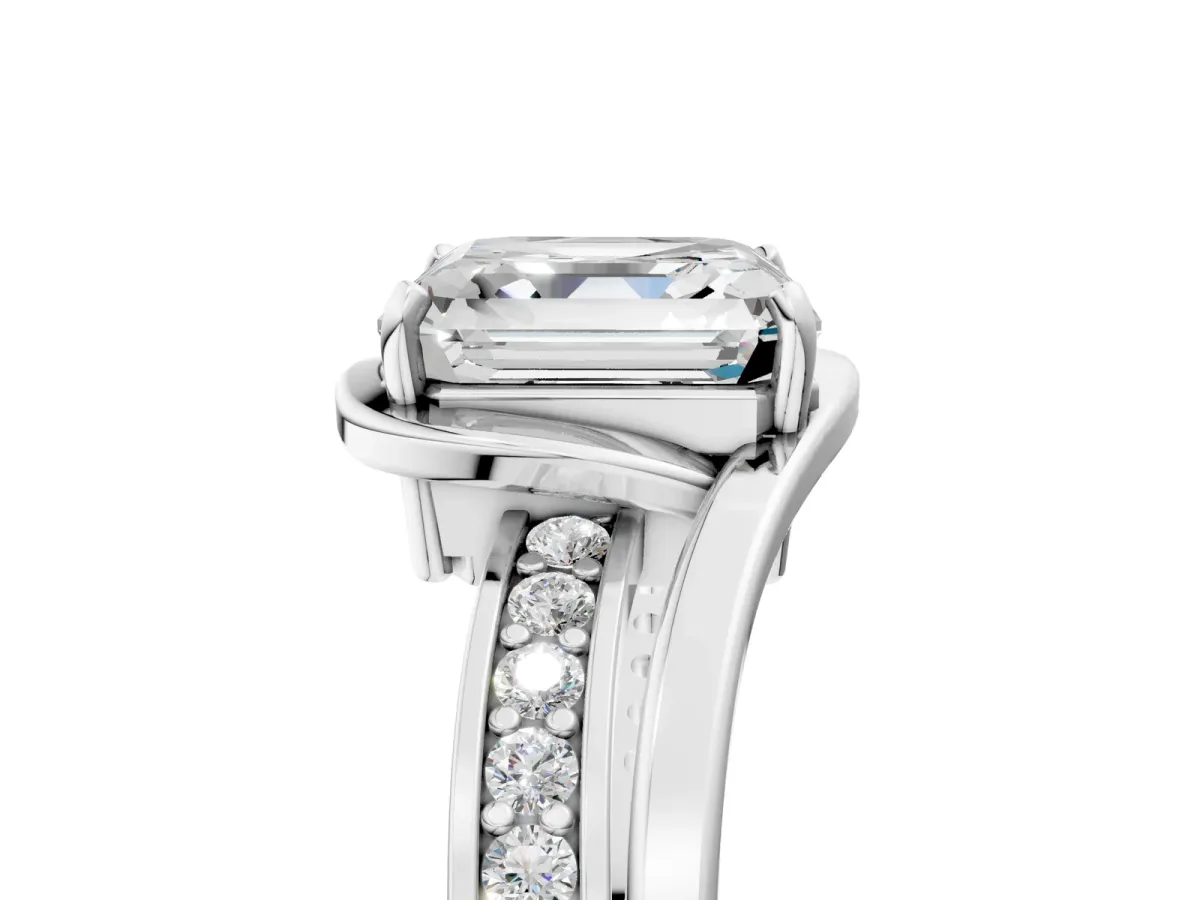 Asscher Cut Diamond Solitaire Ring with Split Shank and Prong Setting Platinum