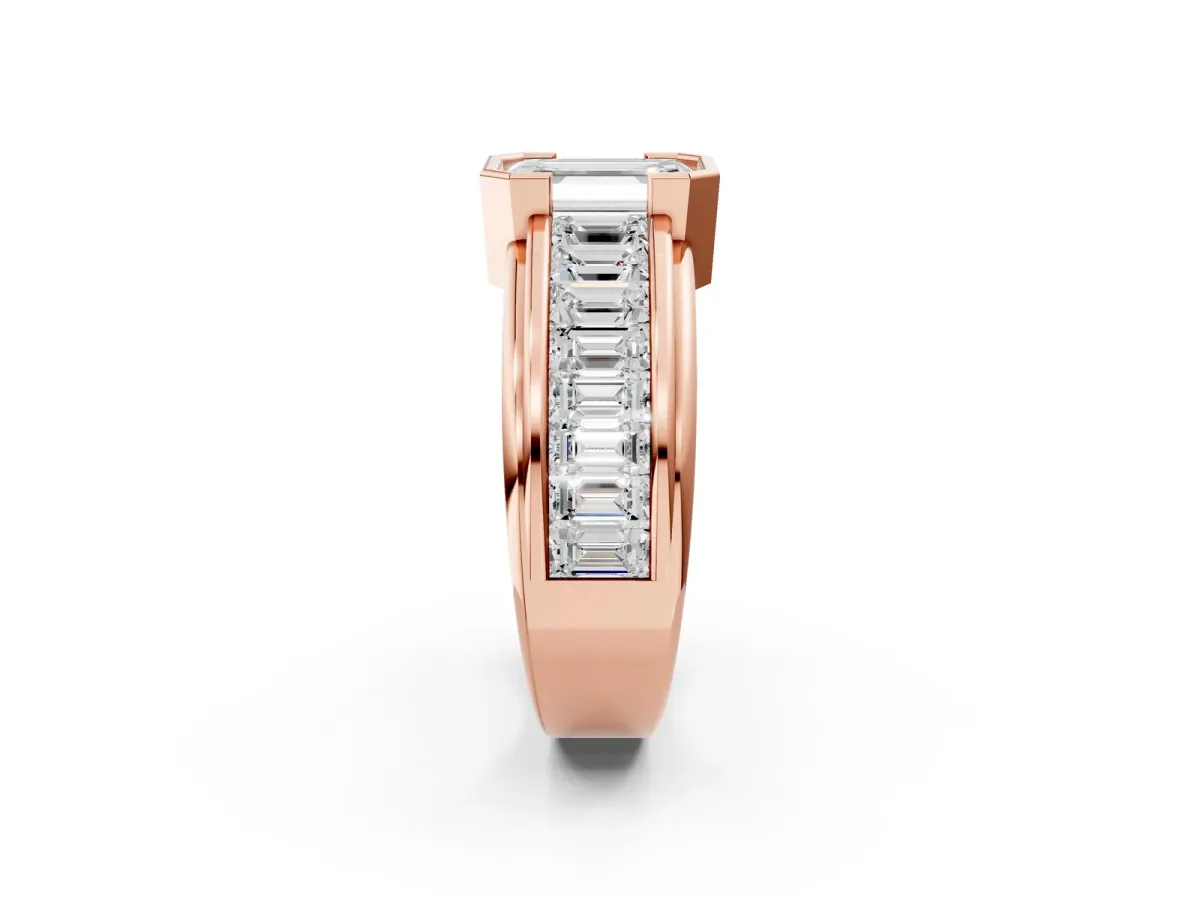 Emerald Cut Diamond Side Stone Engagement Ring Rose gold