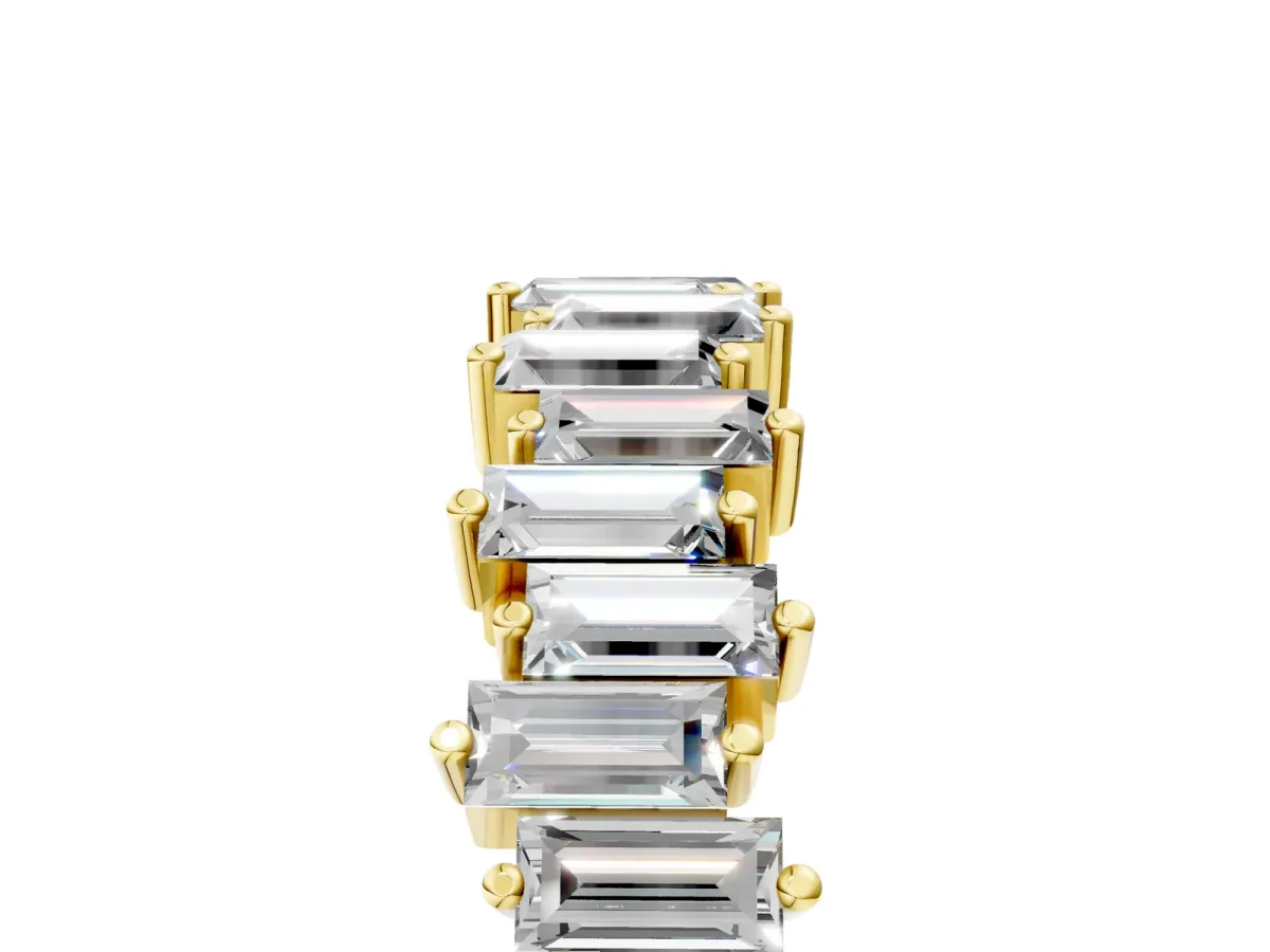 Baguette Diamond Half Eternity Ring with Prong Setting Yellow gold
