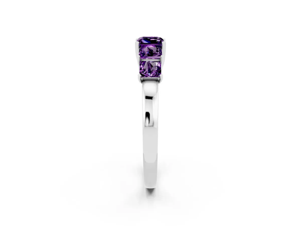 Princess Cut Five-Stone Amethyst Ring with Classic Prong Setting Silver