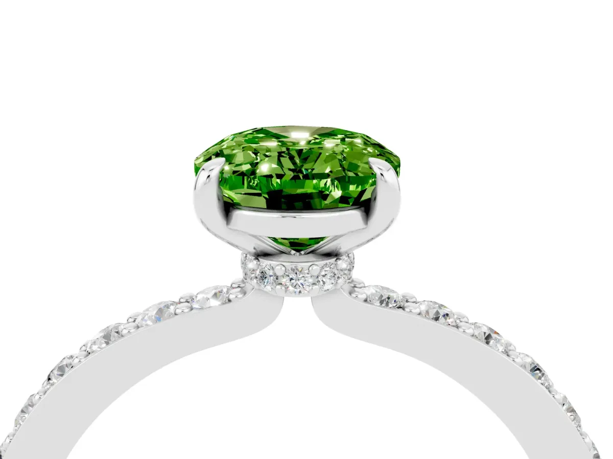 Oval Cut Peridot Solitaire Engagement Ring with Pavé Band and Four-Prong Setting Platinum