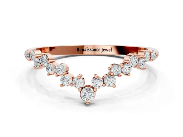 V-Shaped Diamond Cluster Curved Band with Round Brilliant Cut Stones and Prong Setting Rose gold