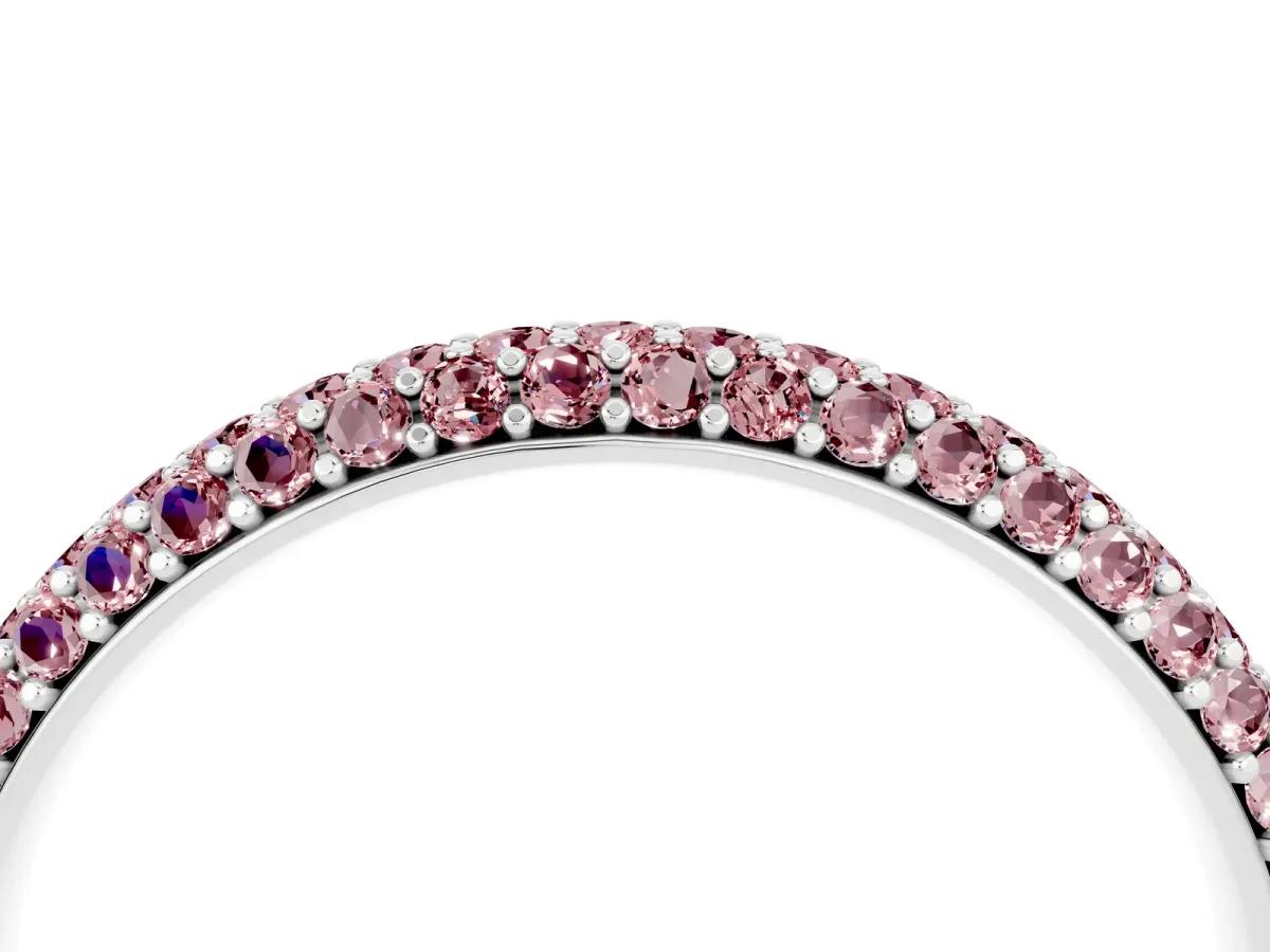 Round Morganite Pavé Eternity Band with Shared Prong Setting Silver