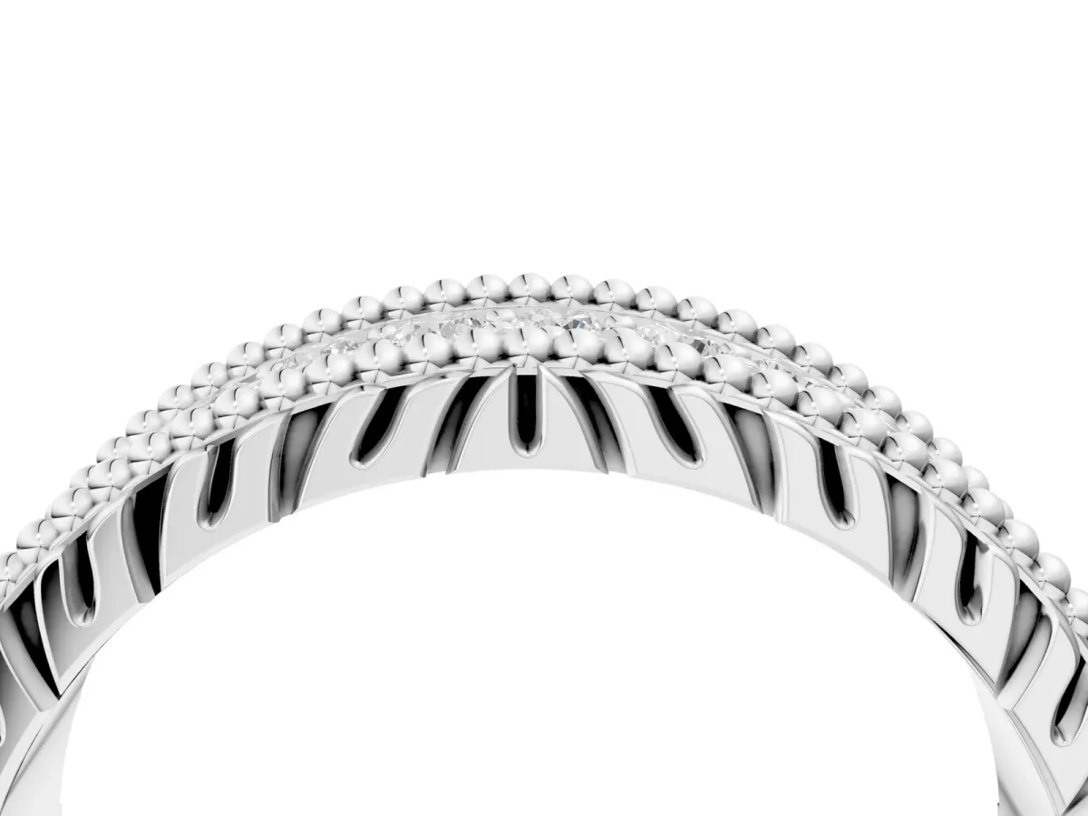 Round Cut Diamond Pave Eternity Band with Bead Prong Setting Silver