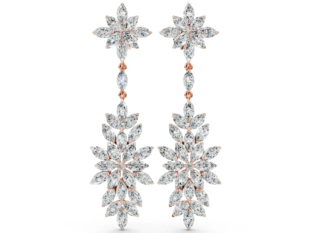 Marquise Diamond Floral Dangle Earrings Rose gold