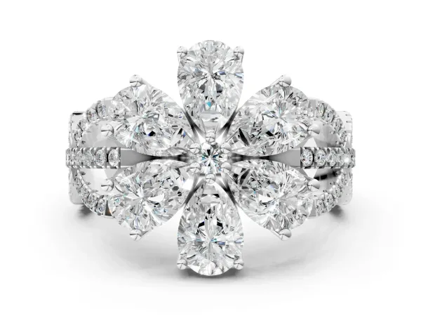 Pear Diamond Floral Ring with Round Diamond Accents Silver