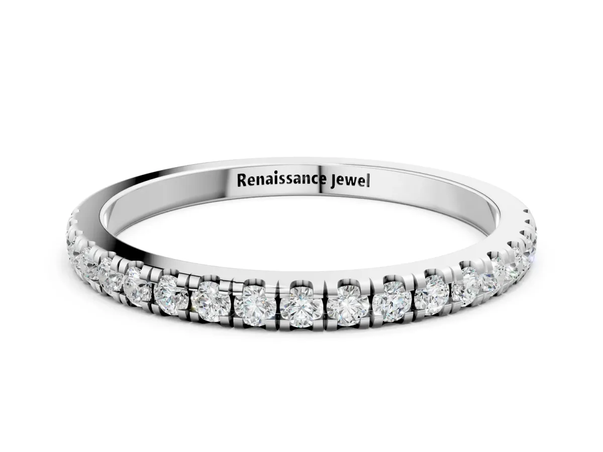 Pavé Round Diamond Half Eternity Band with Shared Prong Setting Platinum