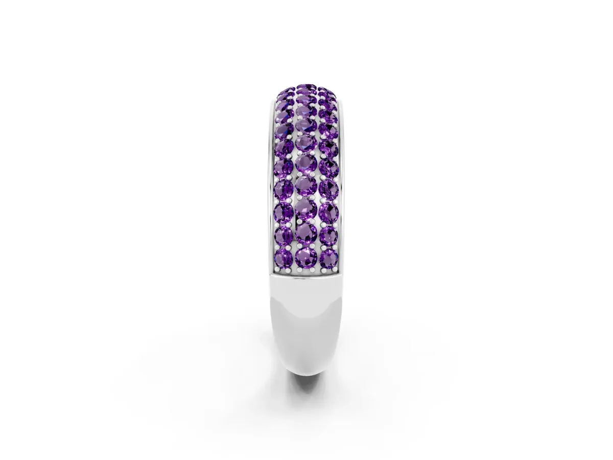 Three-Row Round Amethyst Eternity Band with Shared Prong Setting Silver