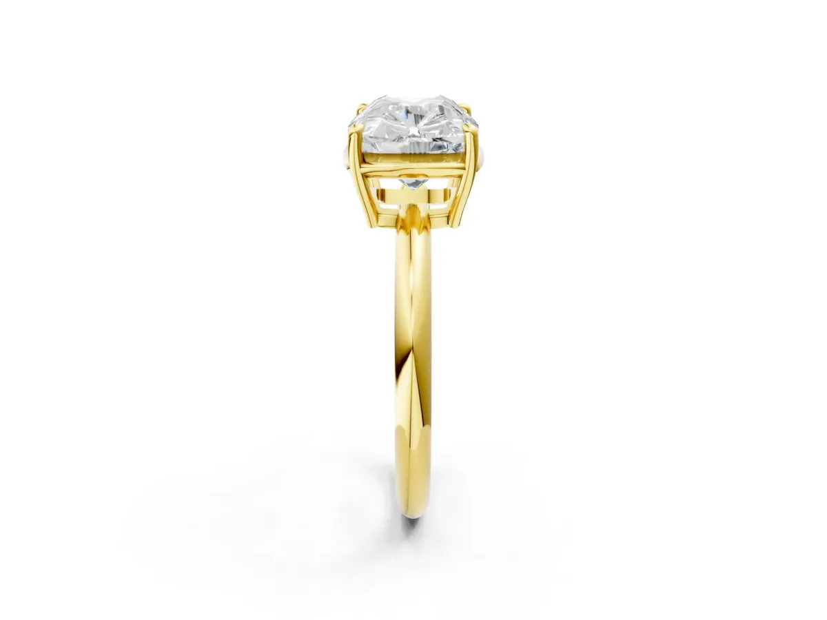 Old Mine Elongated Cushion Diamond East-West Bezel Set Four Claw Solitaire Ring Yellow gold