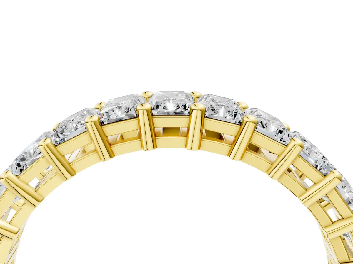 radiant Cut half eternity band with shared prong setting Yellow gold