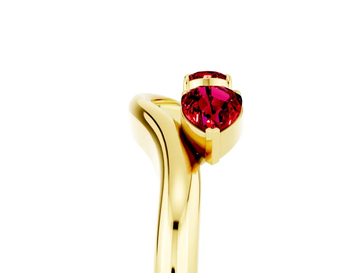 Pear Cut Ruby Two-Stone Open Band Ring with Prong Setting Yellow gold