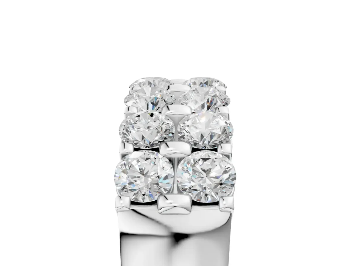 Three-Row Round Diamond Channel Band with Shared Prong Setting Platinum