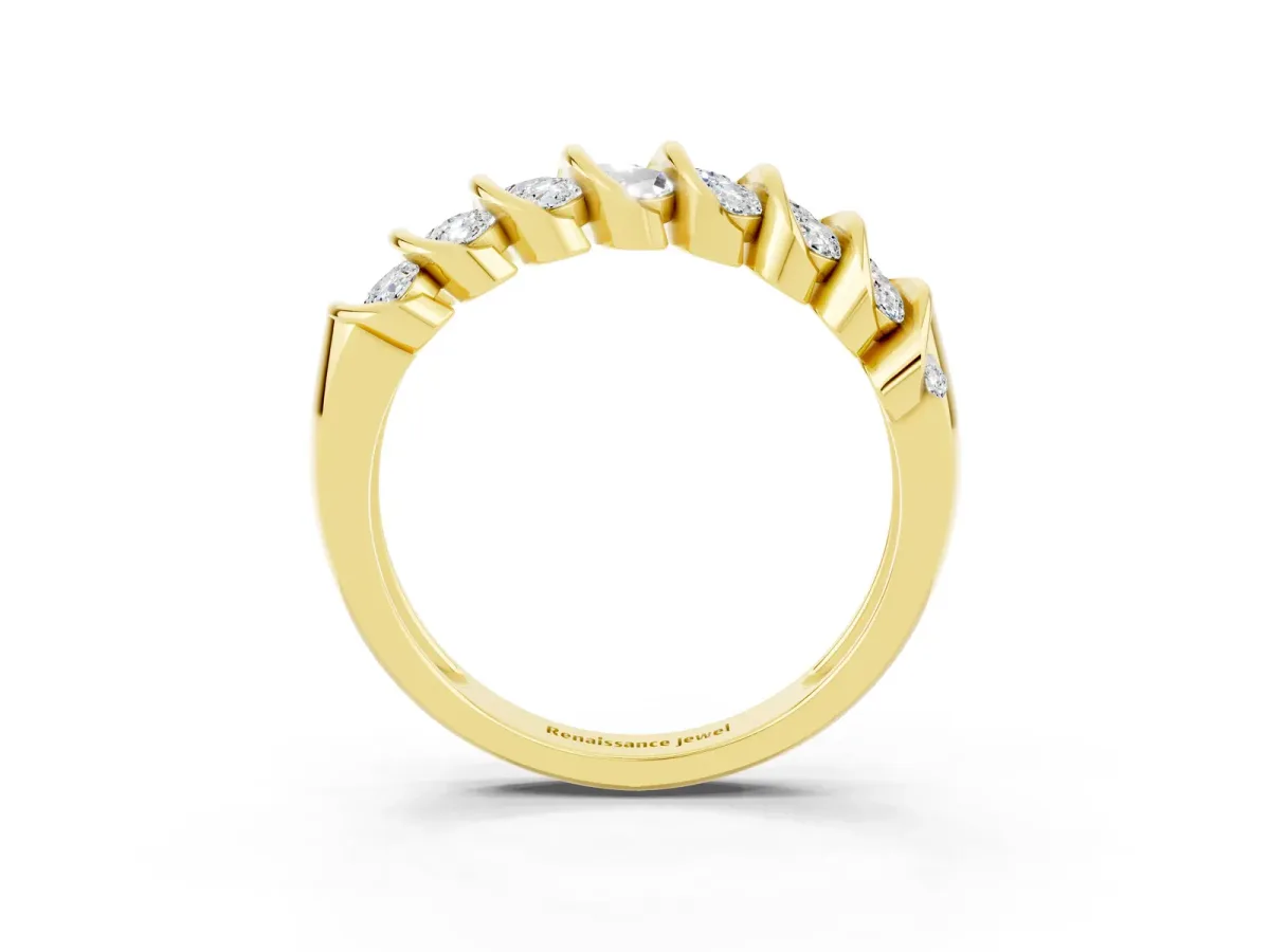 Channel Set Round Moissanite Multi-Row Band Yellow gold