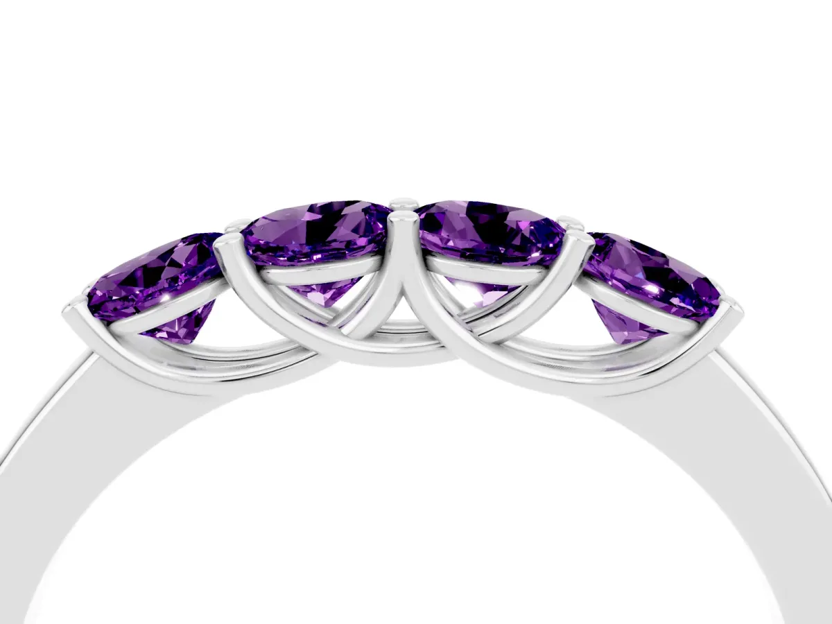Four-Stone Round Amethyst Prong-Set Band Platinum