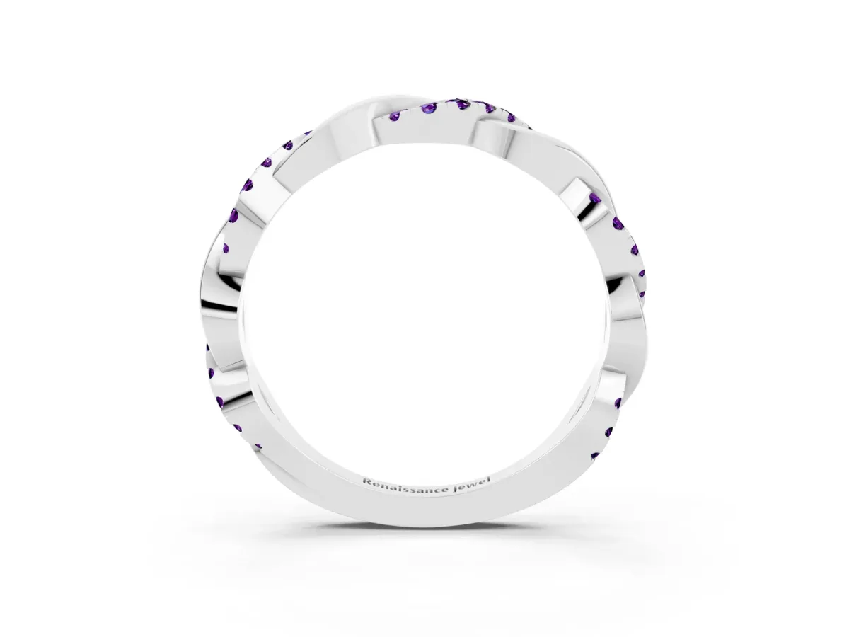 Round Amethyst Twist Eternity Band with Pavé Setting Silver