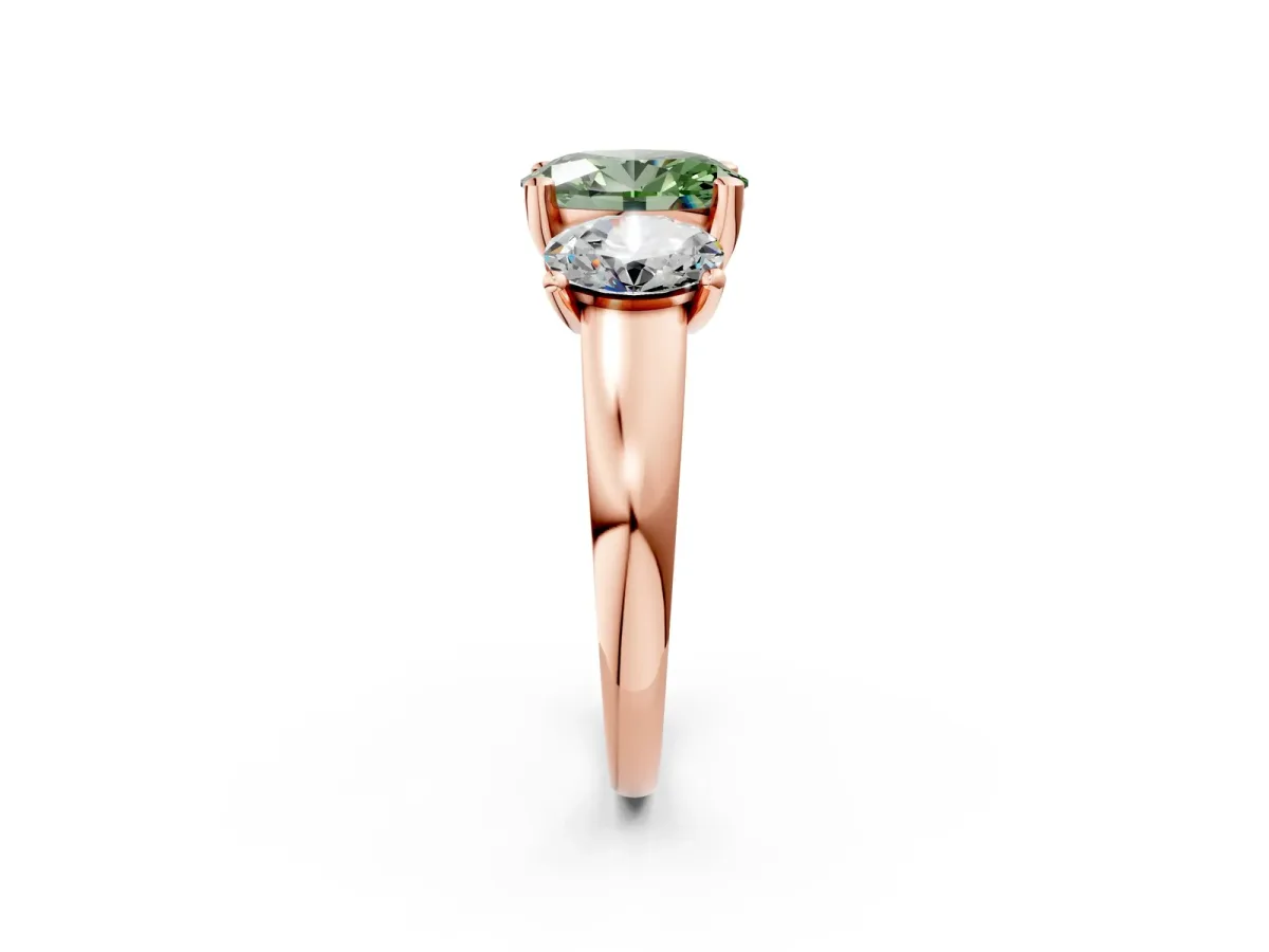 Fancy Green Three-Stone Oval Cut Cut Solitaire Ring with Classic Prong Setting Rose gold