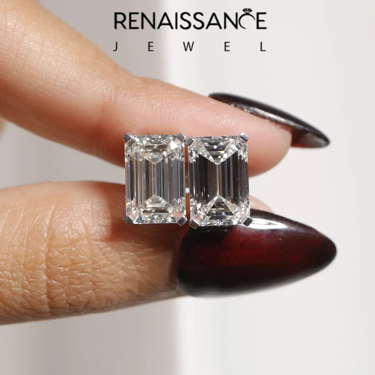 Emerald Cut Diamond Stud Earrings White gold