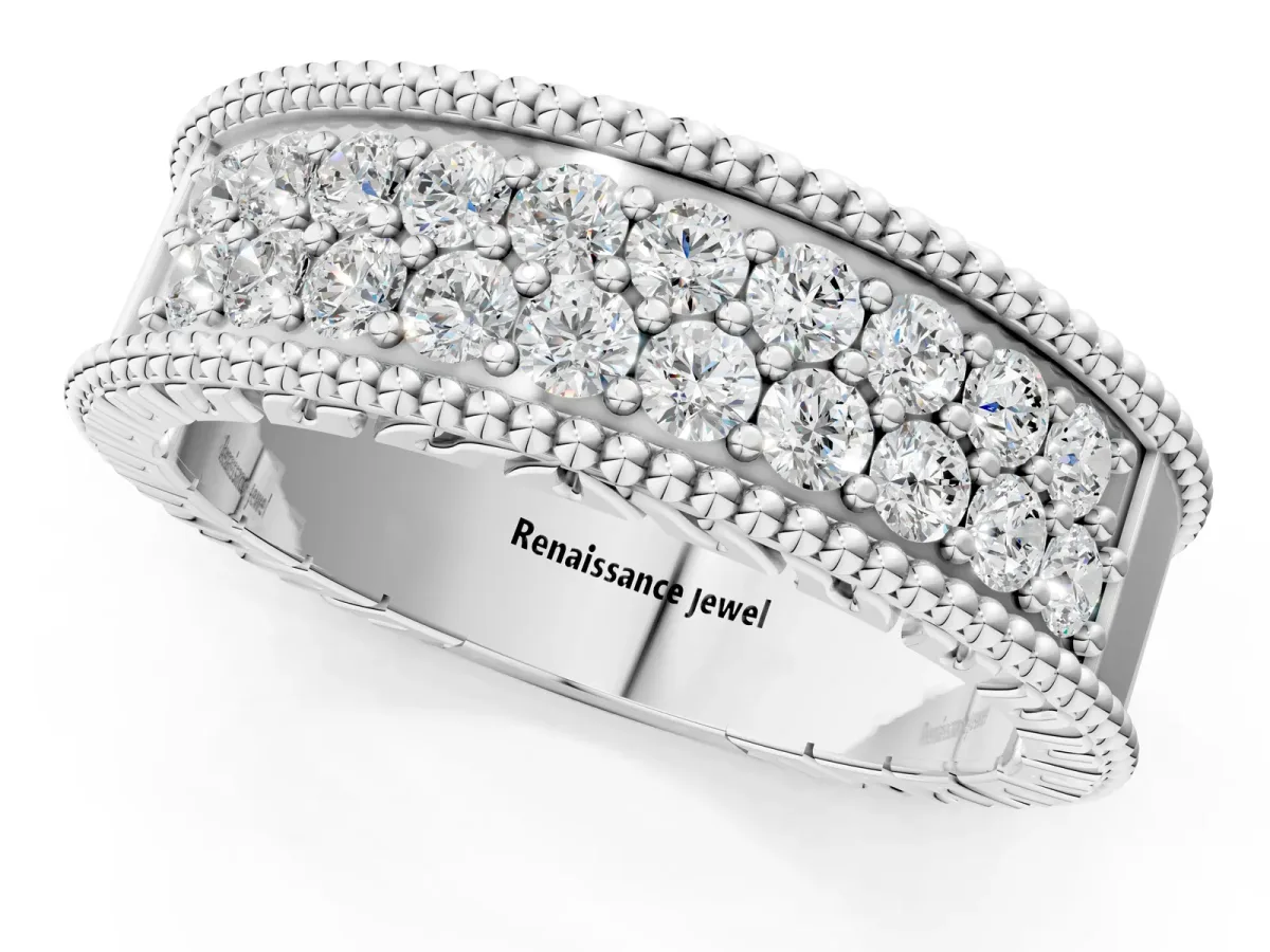 Round Cut Diamond Pave Eternity Band with Bead Prong Setting Silver