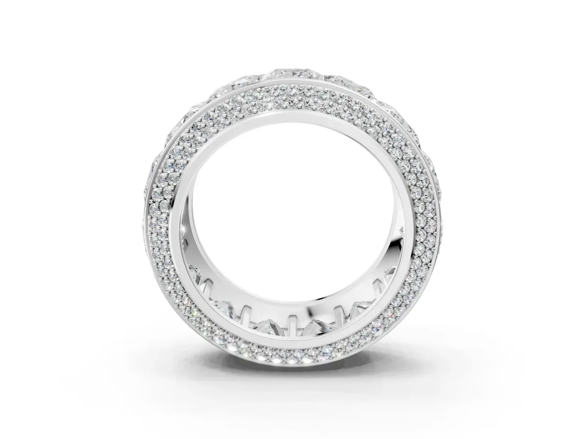 Princess Diamond Pavé Mens Wedding Band with Round Diamond Accents Platinum
