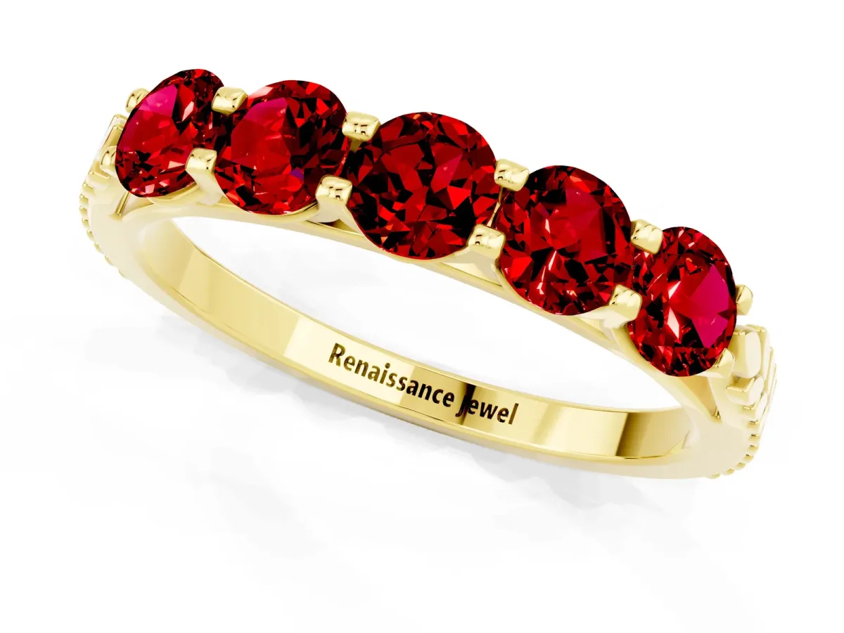 Five-Stone Round Ruby Prong-Set Band Yellow gold
