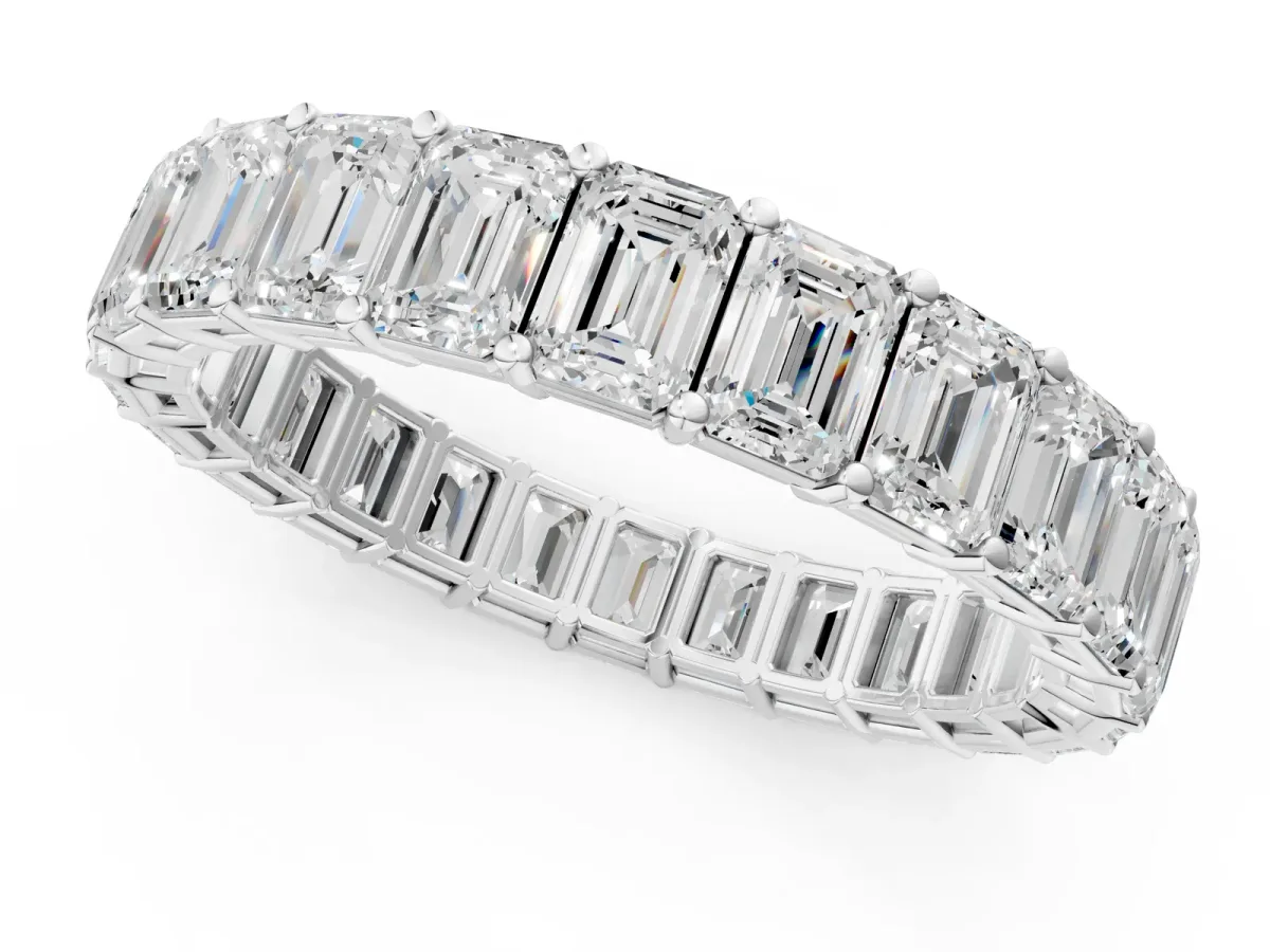 Emerald Cut Diamond Eternity Band with Shared Prong Setting Platinum