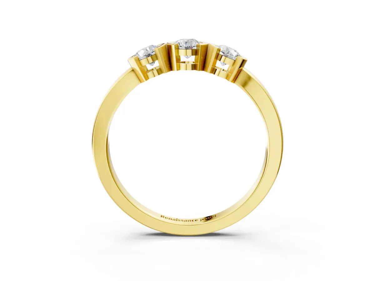 Three-Stone Round Diamond Half Bezel Prong Band Yellow gold